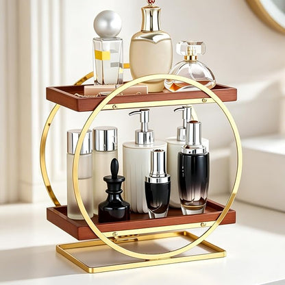 2-Tier Bathroom Counter Organizer, Wood Bathroom Organizer by YIWANFW