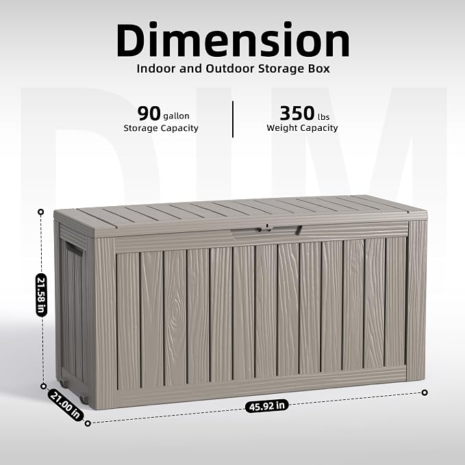 PatioZen 90 Gallon Deck Box Outdoor, Weatherproof Resin Patio Storage Box - Image 2