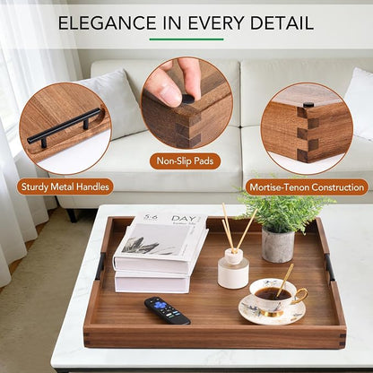 Joy&Grace Ottoman Tray for Living Room Large Acacia Wooden Serving Tray - Image 3