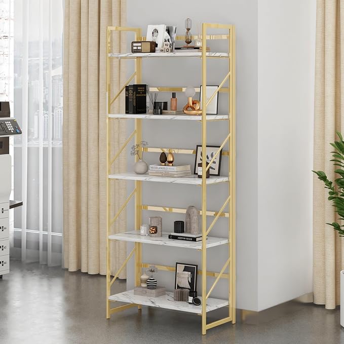 JSB 5 Tier No Assembly Folding Bookshelf, Foldable Storage Bookcase - Image 2