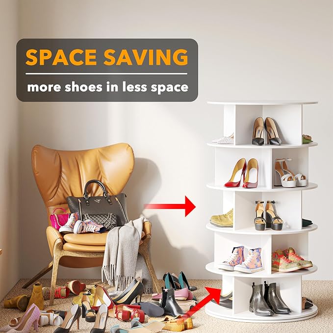 SpaceAid Cross Style 5-Tier Rotating Shoe Organizer, Spinning Shoe Rack Tower - Image 3