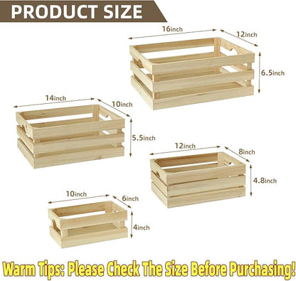 Large Wooden Crates Unfinished Set of 4 Storage Crates, Decorative Wood Storage - Image 2