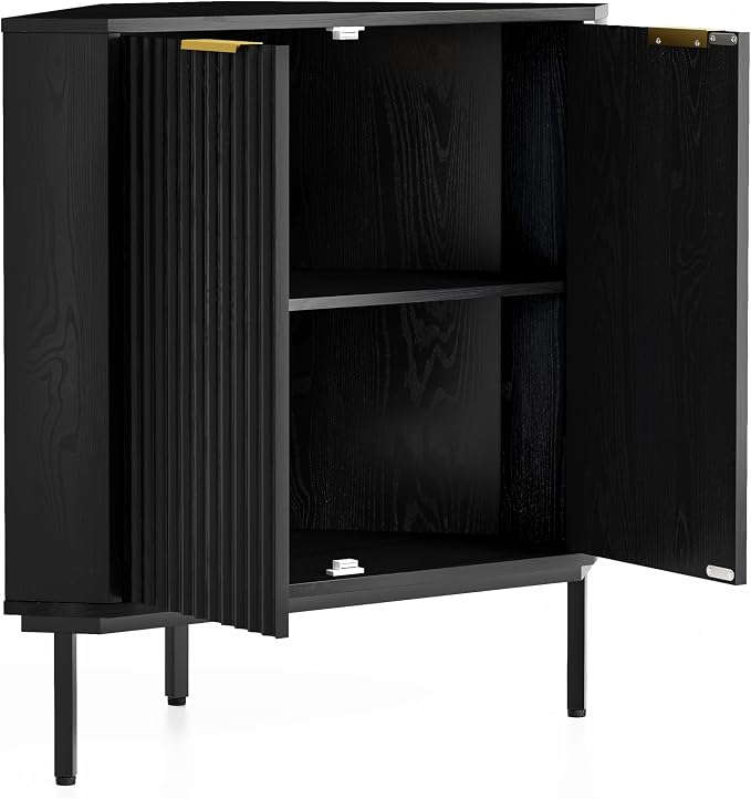 Modern Fluted Corner Cabinet, Wooden Small Floor Storage Cabinet - Image 7