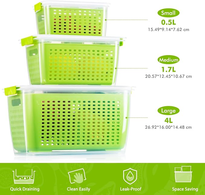 LUXEAR Produce containers for fridge, 3 Set Fruit Containers - Image 4