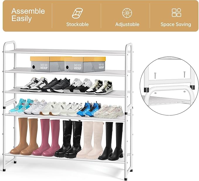 KEETDY 3-Tier Long Shoe Rack for Closet Metal Shoe Organizer for Entryway - Image 5