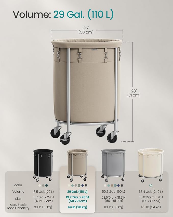 SONGMICS Laundry Basket, Rolling Steel Frame - Image 6
