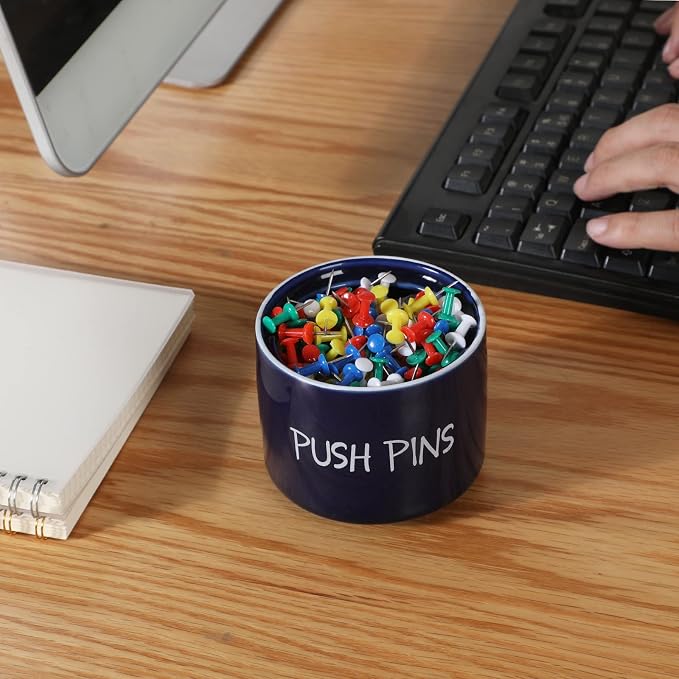 Ceramic Push Pins Holder, Paper Clips Dispenser Organizer - Image 7