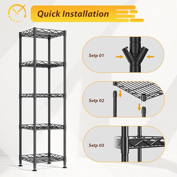5 Tier Metal Shelving Unit Wire Shelves Storage Rack:Adjustable Storage Shelves - Image 9