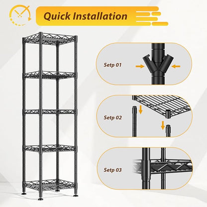 5 Tier Metal Shelving Unit Wire Shelves Storage Rack:Adjustable Storage Shelves - Image 9
