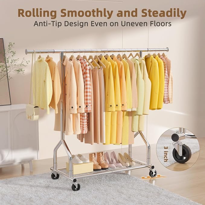 EAGMAK Heavy Duty Clothes Rack Load 424 LBS, Rolling Clothing Rack - Image 5