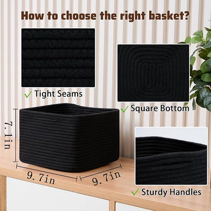 Small Organizing Baskets for Cubes Shelf, 9.7x9.7x7.1 Inch Rope Woven Storage - Image 2