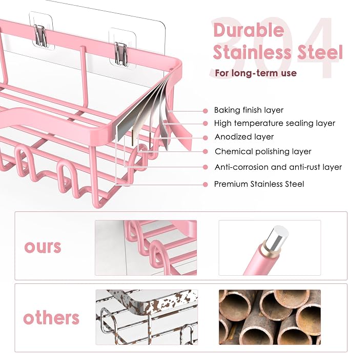 Shower Caddy Adhesive Shower Organizer 7-Pack, Rustproof Stainless Steel - Image 3