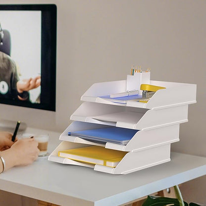 4 Pack Stackable Paper Trays for Letter Documents, Desktop File Organizers for - Image 7