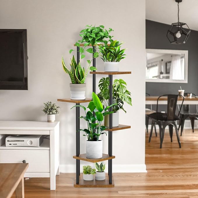 6 Tier Plant Stand Indoor, Thickened Metal Wood Corner Plant Shelf Stands - Image 8