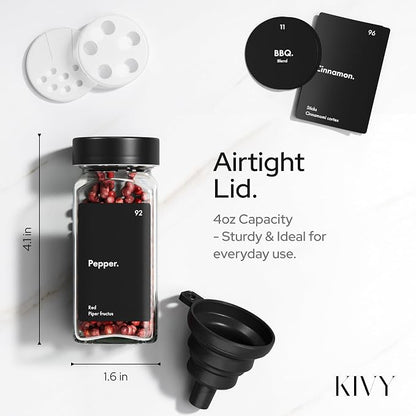 KIVY Glass Spice jars with Label & Shaker Lids Airtight Seasoning Containers - Image 2