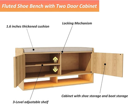 HOMEFORT 39.4" Fluted Shoe Storage Bench, Entryway Bench - Image 7