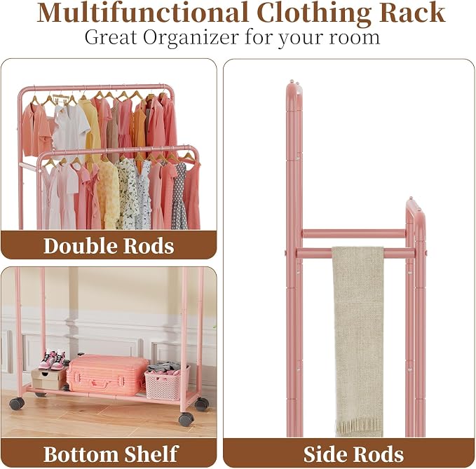 Simple Trending Clothing Clothes Rack Double Rods - Image 3