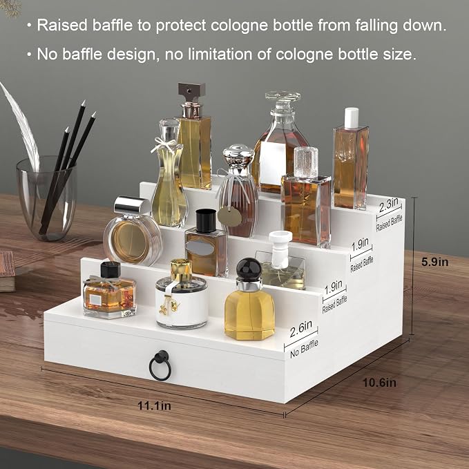 upcessory Cologne Organizer for Men, 4 Tier White Wood Perfume Organizer - Image 5