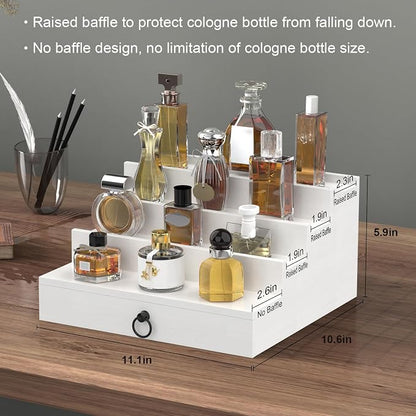 upcessory Cologne Organizer for Men, 4 Tier White Wood Perfume Organizer - Image 5