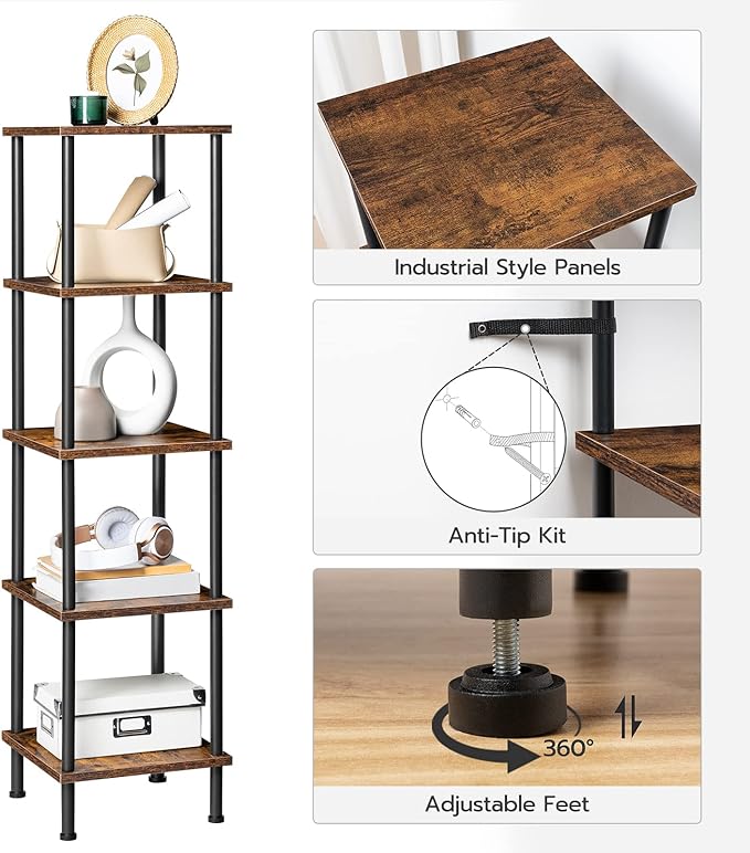 HOOBRO 5-Tier Corner Shelf Stand, Corner Square Rack Display Shelf, Tall - Image 6