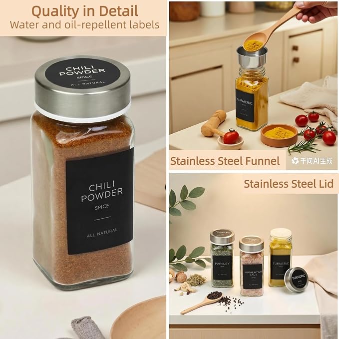 Glass Spice Jars with Stainless Steel Lids: 26 pcs 4oz Spice Containers with - Image 7