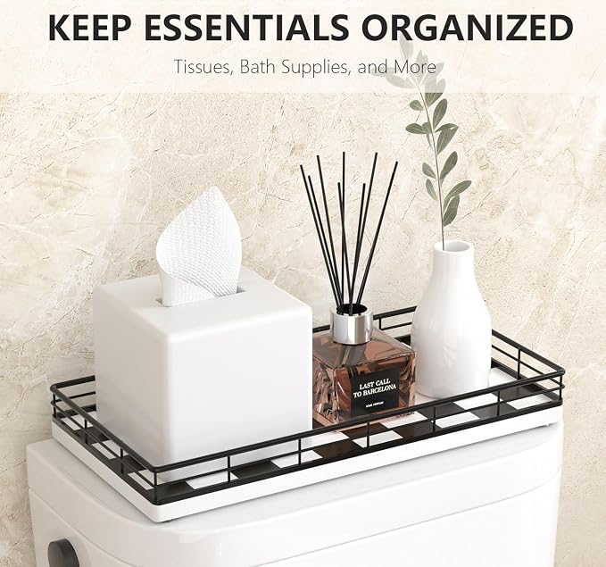 Toilet Tank Tray Organizer – Oak Wood Bathroom Counter Basket - Image 3