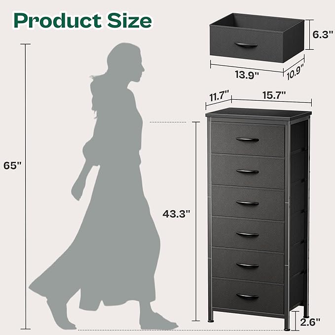 Huuger Tall Dresser for Bedroom, Stable 6 Drawer Dresser - Image 2