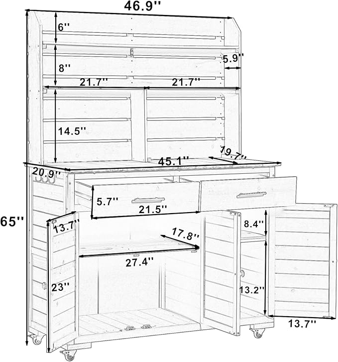 65''H Large Garden Potting Bench, - Image 7