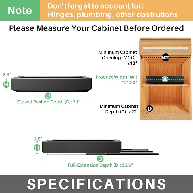 2 Pack Pull out Cabinet Organizer, Expandable Heavy Duty Slide out Drawer Fixed - Image 2
