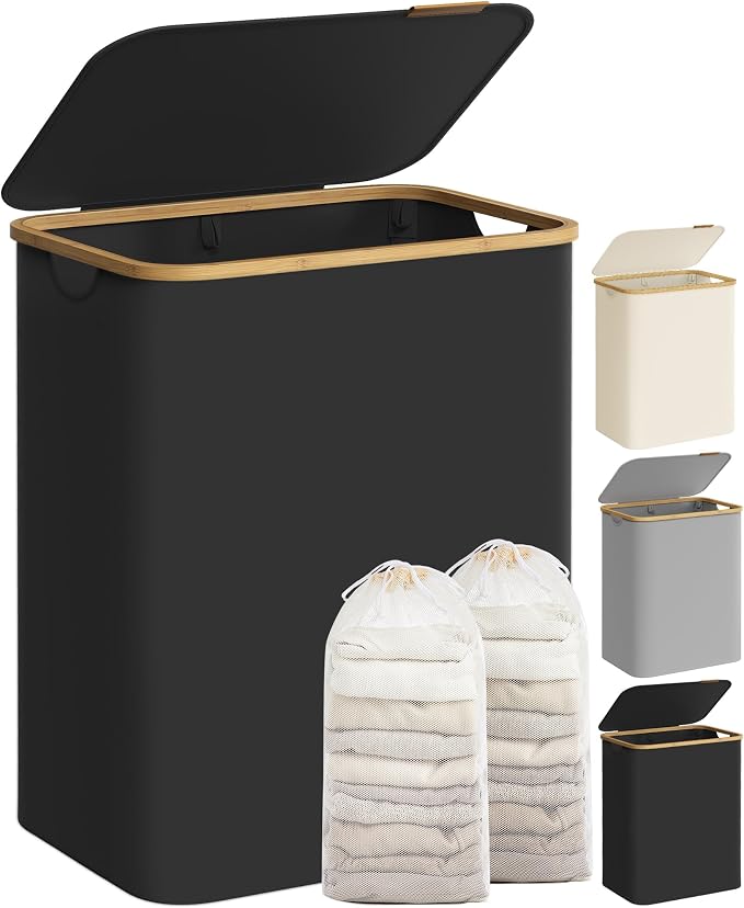 SONGMICS Laundry Hamper with Lid, 2-Section Large Laundry Basket, 34.3-gallon by SONGMICSbySONGMICSHOME