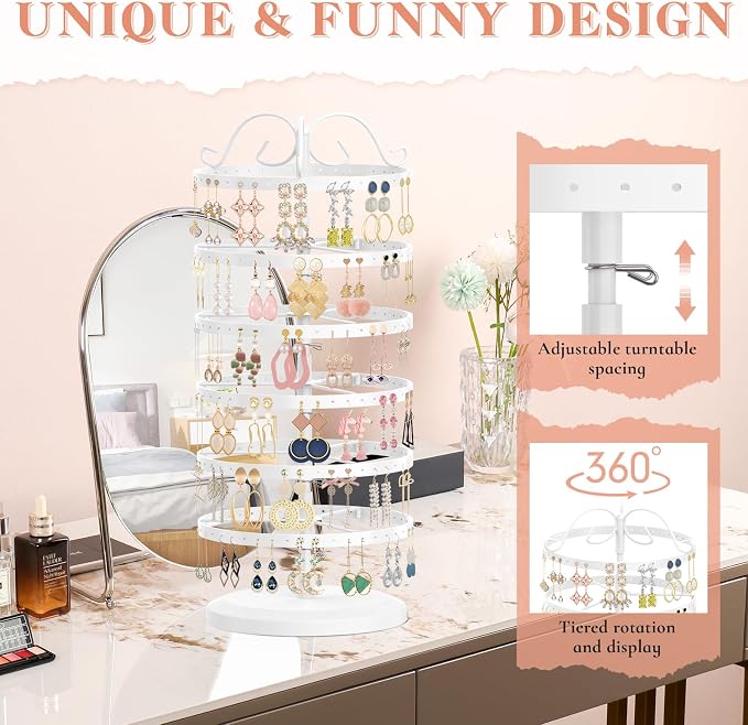 iDavosic.ly 6 Tier Metal Rotating Earring Holder Organizer Stand, Display Tree - Image 5