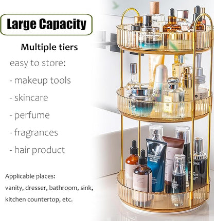 Rotating Makeup Organizer Countertop 3 Tier Lazy Susan Trays Clear Skincare - Image 3