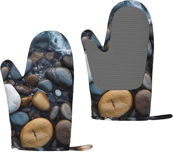 Sea Stones Print Oven Mitts Set of 2, Heat Resistant Silicone Oven Mittens by Unknown