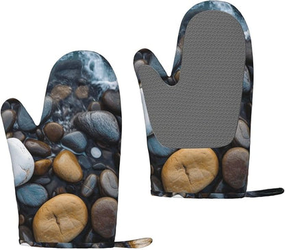Sea Stones Print Oven Mitts Set of 2, Heat Resistant Silicone Oven Mittens by Unknown