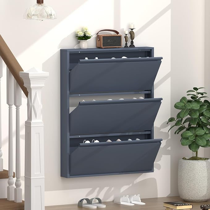 GREATMEET Shoe Cabinet with 3 Flip Drawers, Slim Metal Shoe Cabinet Storage by GREATMEET