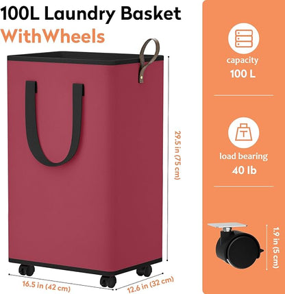 SpaceTrove Laundry Basket with Wheels, Collapsible Laundry Baskets, Laundry - Image 4