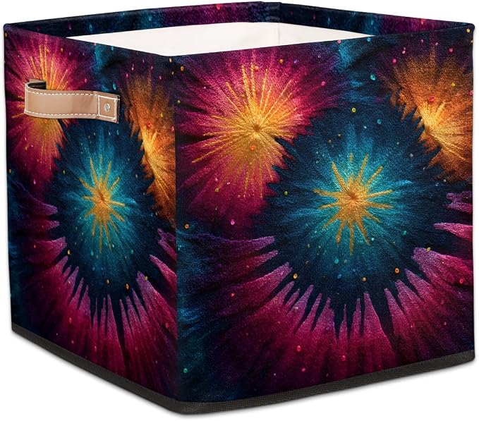 TropicalLife 13x13x13 Inch Large Fabric Storage Cube Tie Dye Foldable Storage by TropicalLife