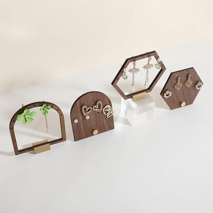 GemeShou 3pcs wooden jewelry earring organizer holder, walnut earring studs - Image 9