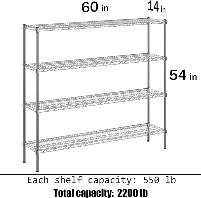 14" Deep x 60" Wide x 54" Height Wire Shelving Kit | 4-Tier | NSF Commercial - Image 3