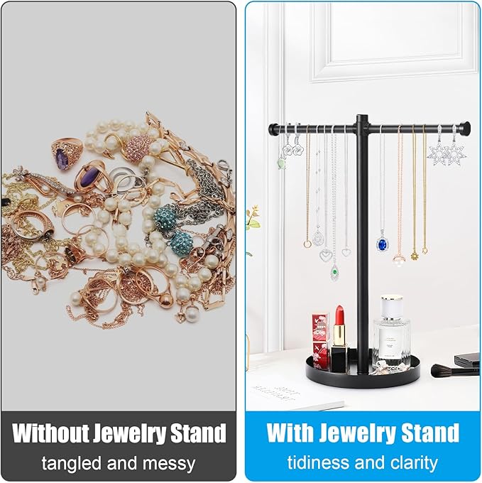 Jewelry Necklace Organizer Stand, 12.9" Tall Sturdy Metal Jewelry Stand - Image 6