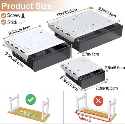 Under Desk Table Drawer Storage Organizer, 3 Pack Large & Medium & Small Slide - Image 2