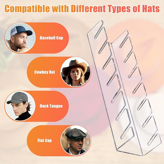 Hat Stand for Baseball Caps, 4 Pack No Install Acrylic Hat Organizer for 28 - Image 3