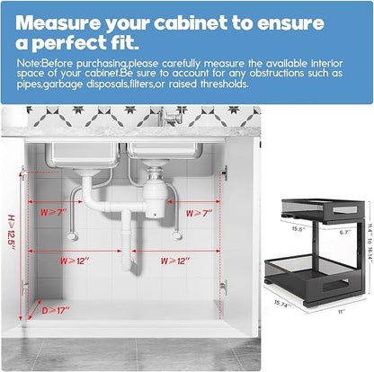 2-Pack Under Sink Storage Organizer, Large 2-Tier Elegant Mesh Pull Out Shelf - Image 2