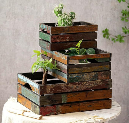 TIMRIS Set of 3 Rustic Distressed Wood Nesting Crates, Farmhouse Decorative by TIMRIS