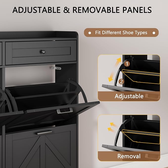 Shoe Cabinet with 3 Flip Drawers & 2 Top Drawers, Hidden Slim Shoe Rack - Image 3