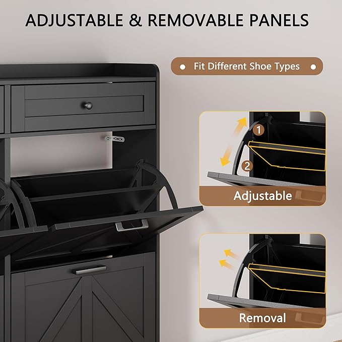 Shoe Cabinet with 6 Flip Drawers & 2 Top Drawers, Hidden Slim Shoe Rack - Image 3