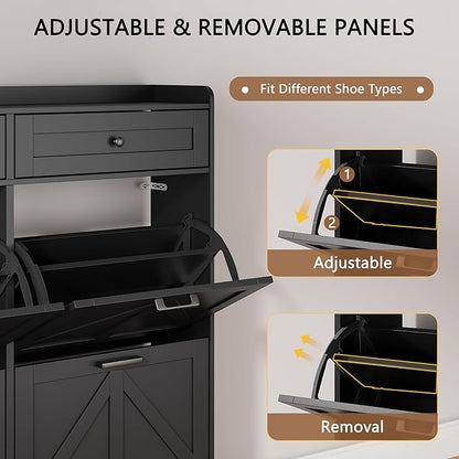 Shoe Cabinet with 6 Flip Drawers & 2 Top Drawers, Hidden Slim Shoe Rack - Image 3