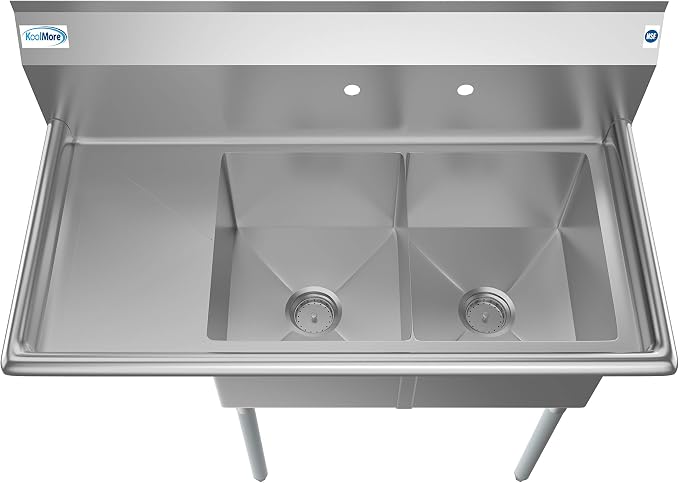 KoolMore 2 Compartment Stainless Steel NSF Commercial Kitchen Prep & Utility - Image 8
