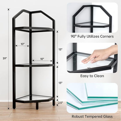 3-Tier Corner Shelf Stand, Bathroom Storage Rack Shelf, Plant Rack, Tempered - Image 3