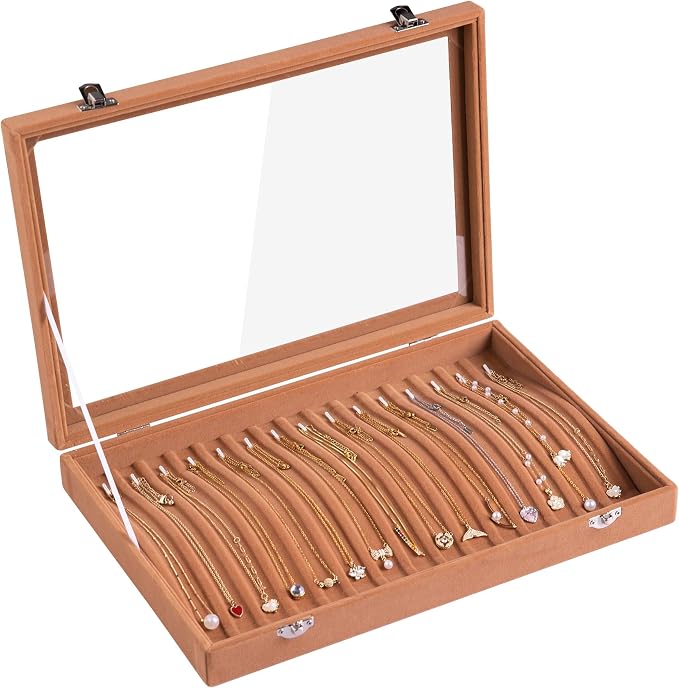 Frebeauty 15 Hooks Necklace Tray Velvet Neckalce Organizer by Frebeauty